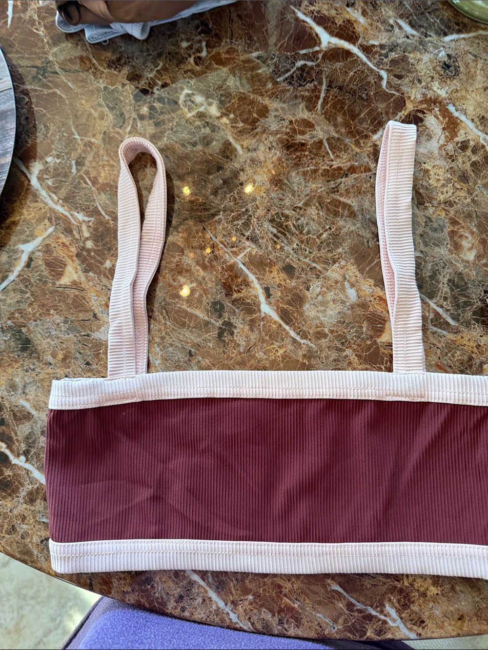 Edikted Ribbed Burgundy and Light Pink Bandeau Crop Top
